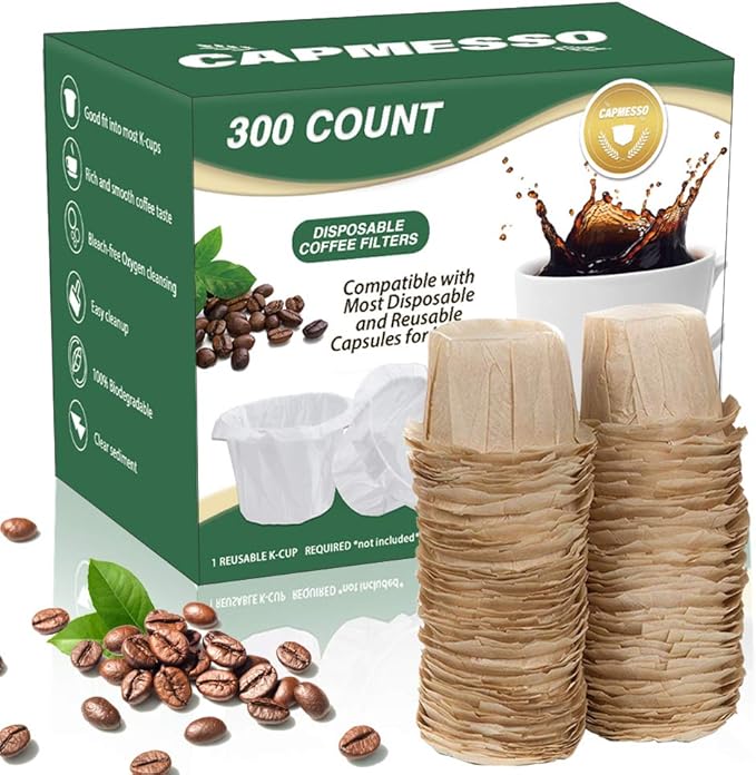CAPMESSO Disposable Coffee Paper Filters Replacement Keurig Filter Compatible with Reusable Single Serve Pods Keurig Coffee Maker-300 Count (Natural)