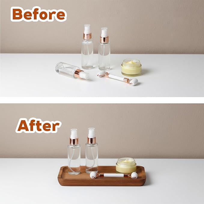 Small Wood Tray, Rectangle Wooden Trays for Decor, 7.28x4.13in Acacia Wood Tray for Home Decor, Bathroom, Kitchen Counter Charcuterie Boards Cheese Board