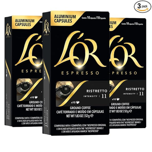 L'OR Espresso Capsules, 30 Count Ristretto, Single-Serve Aluminum Coffee Capsules Compatible with the L'OR BARISTA System & *Nespresso Original Machines, 30 Count (Pack of 3)