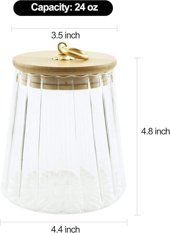 Clear Glass Jar Coffee Canister, Cookie Candy Jar Sugar Container with Airtight Bamboo Lid, 24 OZ Kitchen Food Storage Container for Pantry, Flour, Pasta, Cereal, Beans, Spice, Conical