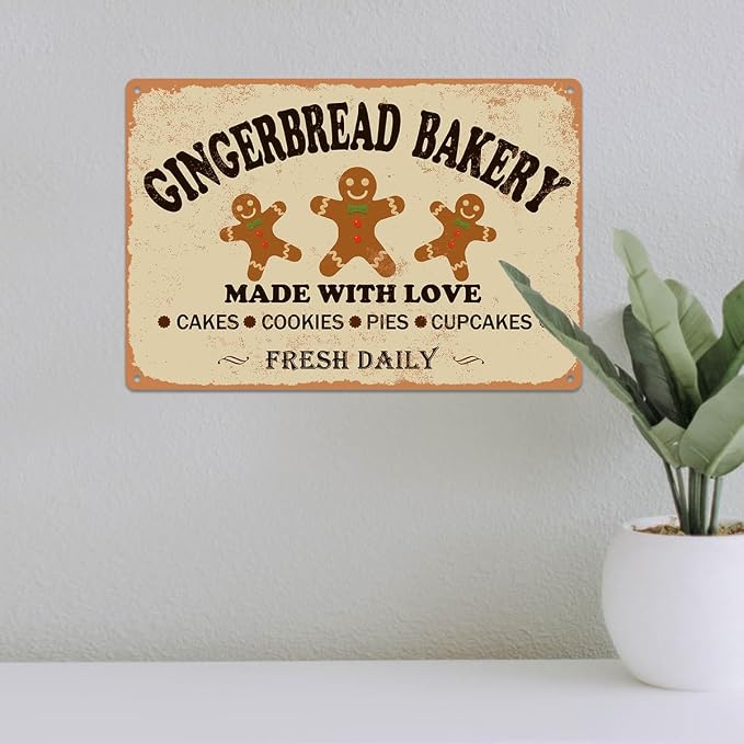 Christmas Signs Home Decor Vintage Art Poster Metal Hanging Plaque Kitchen Cafe Bar Farmhouse Porch Yard Outdoor Indoor Decorations Funny Xmas Gift 8X12 Inch (Gingerbread Bakery Sign) - Image 5