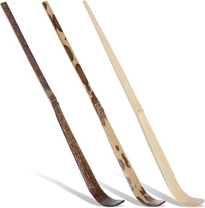 3 Pcs Matcha Spoon, Bamboo Matcha Scoop Japanese Chashaku Hooked Tea Leaf Sticks Tea Whisk Scooping Spoon for Traditional Japanese-Tea-Ceremony Spices Condiments Coffee Powder