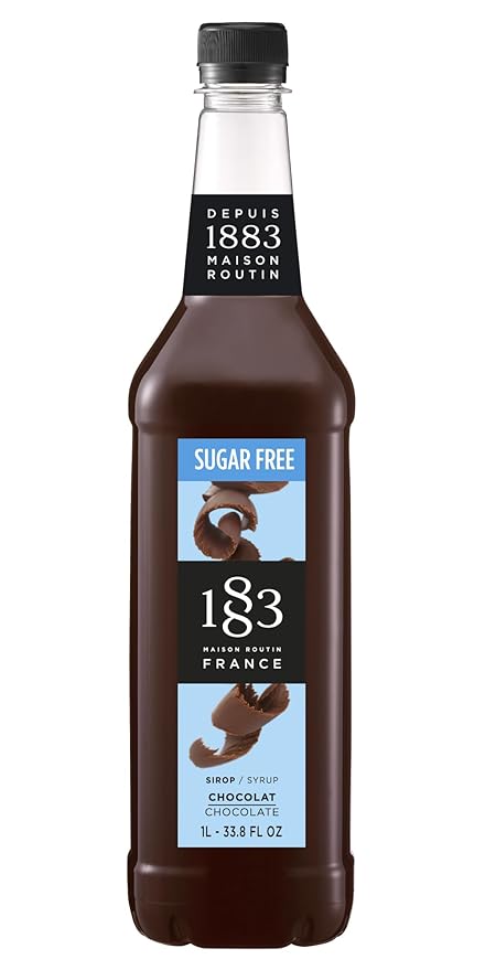 1883 Sugar Free Chocolate Syrup for Drinks, Made in France, 1 Liter Plastic Bottle