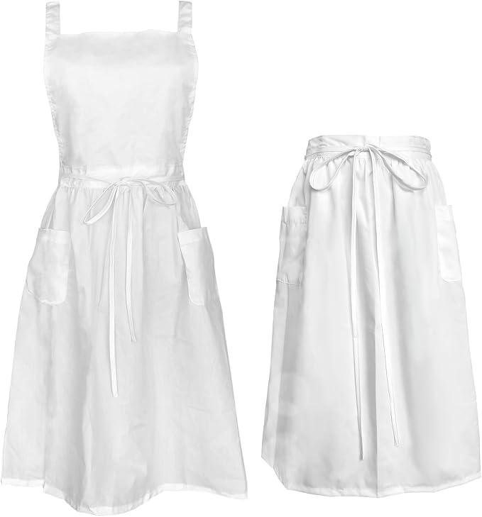 White Maid Apron for Women Cotton Waist Half Maid Costume Victorian Retro Ruffled Kitchen Cute Vintage Party Cosplay by Cityelf