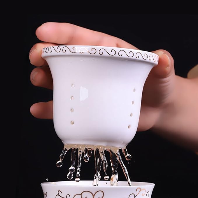 Porcelain Tea Cup with Infuser Lid and Saucer Sets - Chinese Jingdezhen Ceramics Coffee Mug Teacup Loose Leaf Tea Brewing System for Home Office