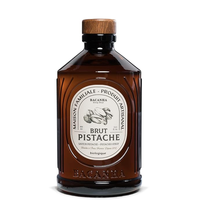 Bacanha Organic Raw Pistachio Syrup - Premium French Nut Syrup - Rich & Creamy Flavor for Coffee, Desserts & Cocktails - Gourmet and Organic - For Mocktails, Teas - 400ml Glass Bottle by Bacanha