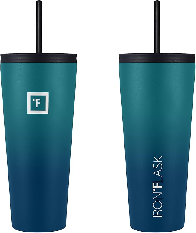 IRON °FLASK Classic Tumbler - Vacuum Insulated Stainless Steel Water Bottle, Double Walled, Drinking Cup, Insulated Travel Mug (Dark Night, 32 oz Solid Lid)