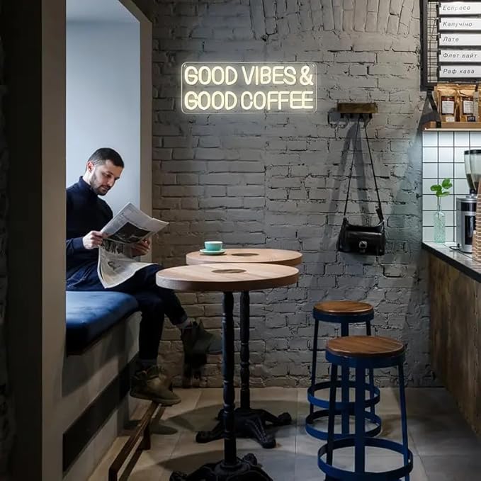 Good Vibes & Good Coffee LED Neon Sign Coffee Bar Shop Cafe Drink Neon Light Restaurant Decoration Home Wall Decor Welcome Open Sign
