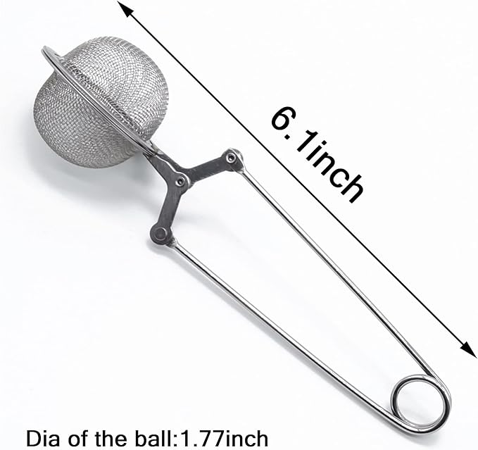 TIHOOD 10PCS Snap Tea Infuser,Stainless Steel Mesh Ball Tea Strainer with Handle for Loose Tea Leaf Pincer Tea Ball Tea Filter Tong