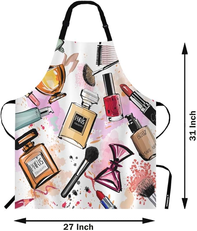 WONDERTIFY Cosmetics Apron,Women Cosmetics Perfume Lipstick Series Bib Apron with Adjustable Neck for Men Women,Suitable for Home Kitchen Cooking Waitress Chef Grill Bistro Baking BBQ Apron