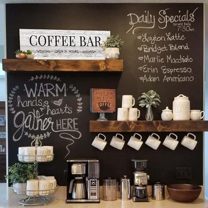 WOWGOOMO Classic Coffee Bar Signs Grey Canvas Wall Art - Rustic Cafe Bar Accessories Set for Home Bar, Kitchen, Pub, Store - 6"x17"