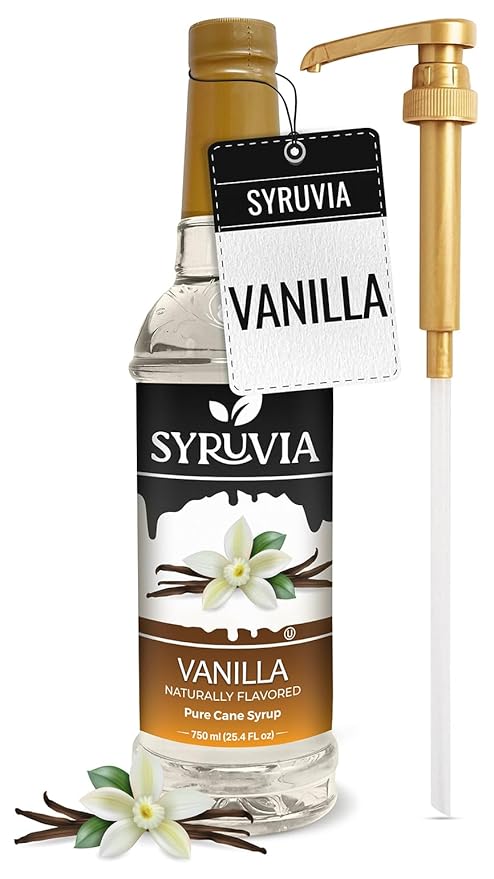 Syruvia Vanilla Syrup for Coffee – Vanilla Coffee Syrup, Drinks, Lattes & Beverages – 25.4 fl oz, With Pump