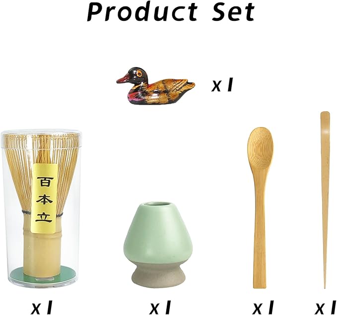 Artcome 5 Pcs Japanese Matcha Tea Set, Matcha Whisk, Traditional Scoop, Tea Spoon, Scoop Holder, Ceramic Whisk Holder Handmade Matcha Ceremony Kit For Traditional Japanese Tea Ceremony