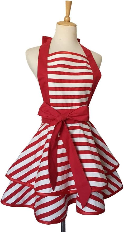 Hyzrz Lovely Handmade Cotton Retro Aprons for Women Girls Cake Kitchen Cook Apron for Mother's Gift (Red) - Image 4