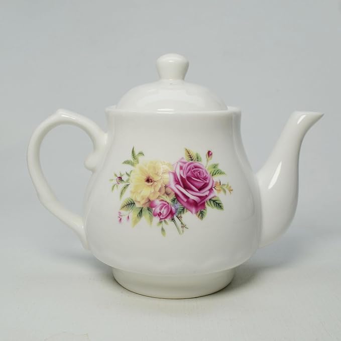 European Style Porcelain Teapot, Small Teapot with Flowers Coffee Tea Water Pot Vintage Ceramic Litter Kettle (14oz)