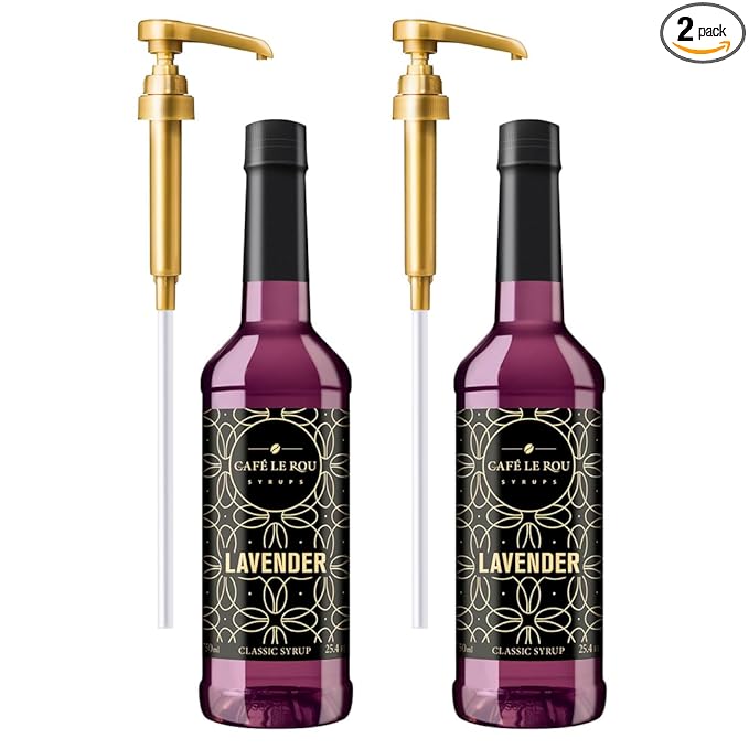 NEW Café Le Rou Lavender Coffee Syrup - 25.4oz Cafe Flavoring Syrup (Lavender, 2-pack) Includes 2 Coffee Syrup Dispensers Flavoring Syrup for Coffee and Tea