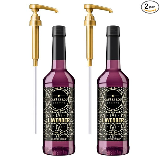 NEW Café Le Rou Lavender Coffee Syrup - 25.4oz Cafe Flavoring Syrup (Lavender, 2-pack) Includes 2 Coffee Syrup Dispensers Flavoring Syrup for Coffee and Tea
