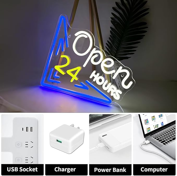 Open 24 Hours Neon Sign, Led Sign, Bar Neon Light Sign, Open 24 Hours Sign Pub Bar Convenience Store Coffee Shop Restaurant Beauty Salon Stores Hotel LED Light Neon Sign