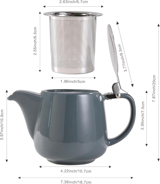 Ceramic Teapot With Stainless Steel Infuser, Heat Resistant, Perfect Tea Maker, Gray Teapot 500ml/17oz