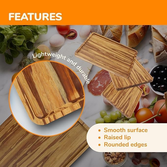 Bamboo Serving Tray - 11" x 8.9" x 0.6" - Tiger Stripe - 30 Trays