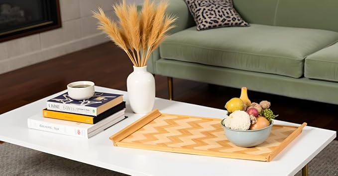 Large(18''H x 12''W) Bamboo Serving Tray are Hand-Woven - Perfect for Coffee, Eating or Party - Sturdy Serving Tray