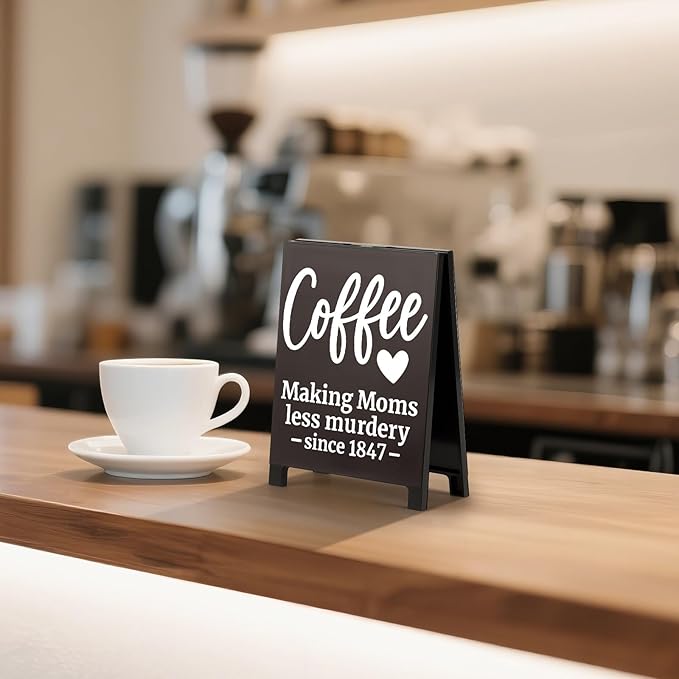 Coffee Bar Accessories Decor: Black Coffee Station Corner Decorations Sign for Kitchen Office Shelf Tabletop