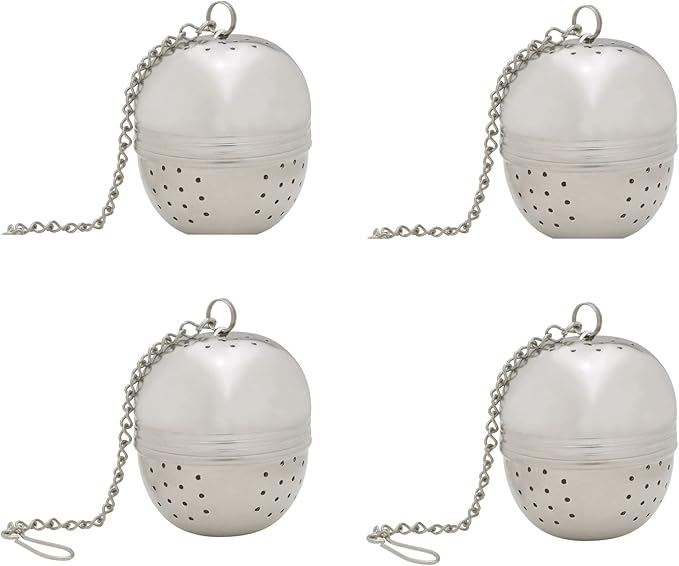 HIC Kitchen Tea Ball Infusers, 18/8 Stainless Steel, Set of 4, For Loose Leaf Tea and Mulling Spices