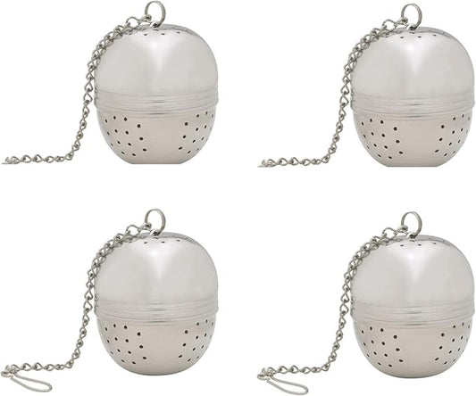 HIC Kitchen Tea Ball Infusers, 18/8 Stainless Steel, Set of 4, For Loose Leaf Tea and Mulling Spices