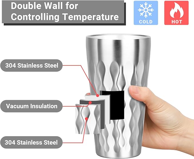 Stainless Steel Drinking Glasses, 19 oz Insulated Tumbler, 12 Pack Double Wall Unbreakable Stackable Water Tumblers Premium Insulated Metal Cup for Travel Camping Home Outdoor Gifts