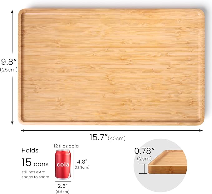Bamboo Serving Tray,15.8x9.8 Inch Decorative Trays Platter for Coffee Table,Living Room,Bar,Party,Mini Charcuterie Boards Cheese Board,Home Decor（Natural）
