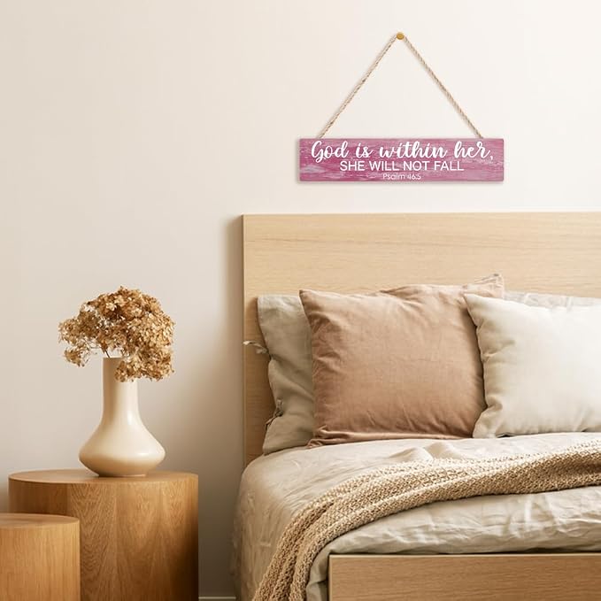 AGMDESIGN God is Within Her She Will Not Fall Wooden Sign, Women's Faith Decor for Wall, Christian Jesus Hanging Wooden Plaque for Home Farmhouse Prayer Room, Inspirational Gifts for Christian Sisters - Image 5