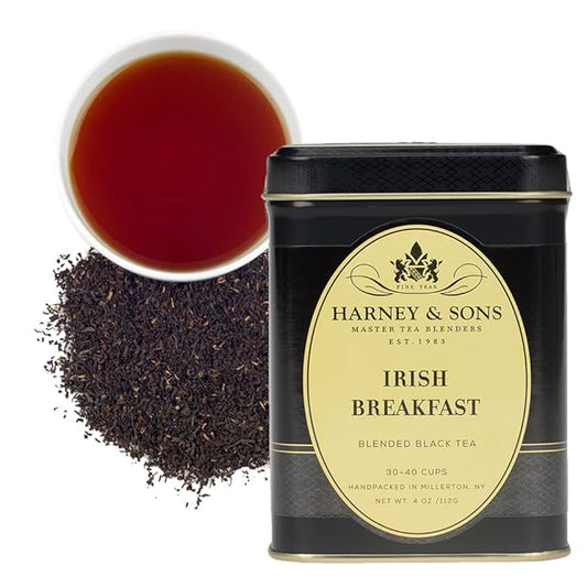 Harney and Sons Irish Breakfast Tea | 4oz Tin 100% Assam Black Tea Loose Leaf, Bold Breakfast Tea