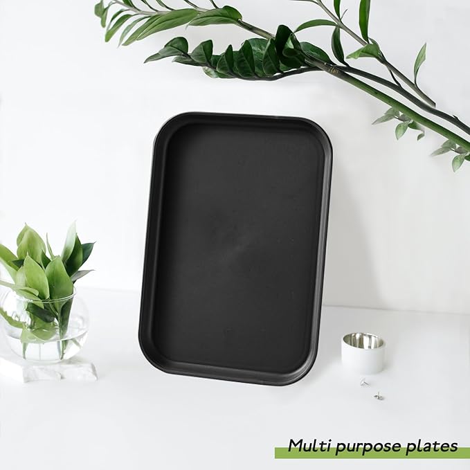 4 Pack Black Plastic Serving Trays for Party Serving Food - Rectangular, 8.66 by 12 in, Heavy Duty Dessert Trays for Food Erving Platters for Party Tray Decor Veggie,Snack