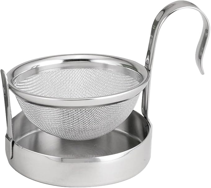HIC Kitchen Tip Tea Strainer, 18/8 Stainless Steel, Loose Leaf Tea Filter With Drip Tray, Mess-Free Tea Serving