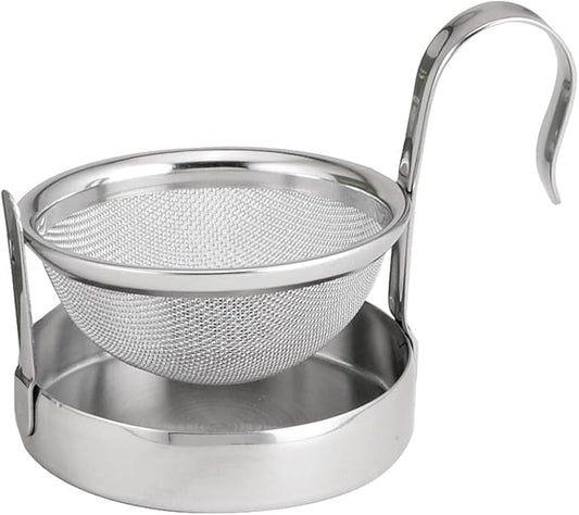 HIC Kitchen Tip Tea Strainer, 18/8 Stainless Steel, Loose Leaf Tea Filter With Drip Tray, Mess-Free Tea Serving