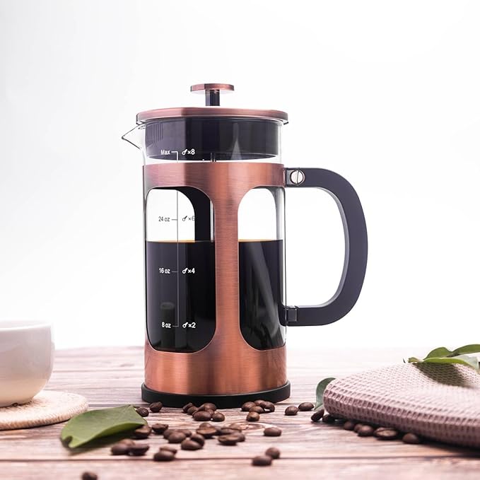 French Press Coffee Maker 8 cups 34 oz 304 Stainless Steel Coffee Press with 4 Filter Screens, Easy Clean Heat Resistant Borosilicate Glass - Free 100% BPA