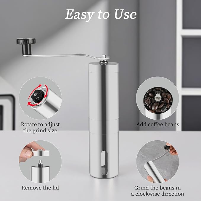 Mongdio Manual Coffee Grinder, Portable Hand Coffee Grinder with Washable Ceramic Grinding Core, For Travel, Camping and Home Use