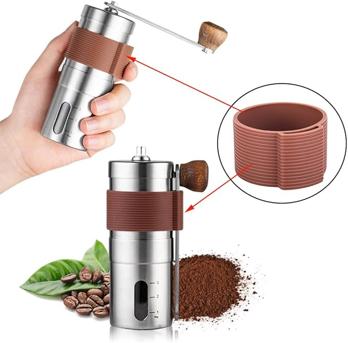 Manual Coffee Grinder Burr Hand Crank Holder Hanging Clip Storage Organizer Sleeve Case Silicone Cover for Portable Stainless Steel Coffee Bean Cranked Grinders Mill Machine