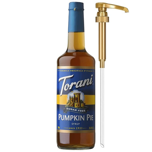 Torani Sugar Free Coffee Syrup, Pumpkin Pie Flavored Syrup for Drinks, Zero Calorie, Glass Bottle with Pump Included, 25.4 Fl Oz