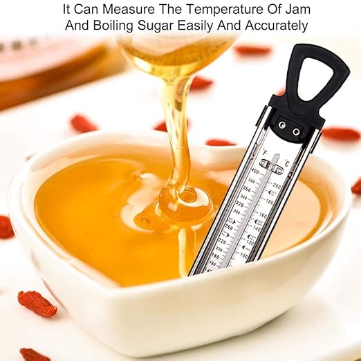Stainless Steel Candy & Deep Fry Thermometer with Pot Clip & Handle - Analog Sugar Thermometer for Candy Making, Jam, Syrup, Oil, Chocolate, Brewing - Kitchen Cooking Food Thermometer