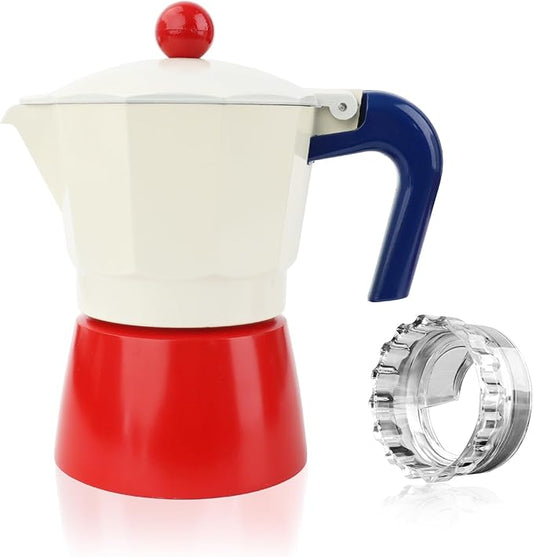 ShanSon Moka Pot Stovetop Espresso Maker 3 Cup 5 oz Italian Coffee Maker Manual Cuban Coffee Percolator Machine Italian Espresso Greca Coffee Maker for Cappuccino or Latte,Red/White