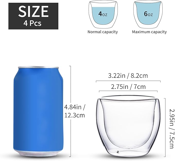 Espresso Cups Set of 2, 5 Oz(150 ml) Expresso Shots Glass Cup, Double Walled Glass Coffee Cups,Fit for Espresso Machine and Coffee Maker, Insulated Clear Espresso Shot Glasses Cups Gifts for Man Women