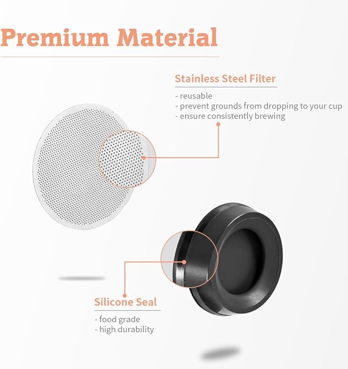 CAFEMASY Plunger Rubber Gasket with Reusable Stainless Steel Filter Replacement Parts Coffee Accessories Tools Compatible with Aeropress and Aeropress Go Portable Espresso Maker