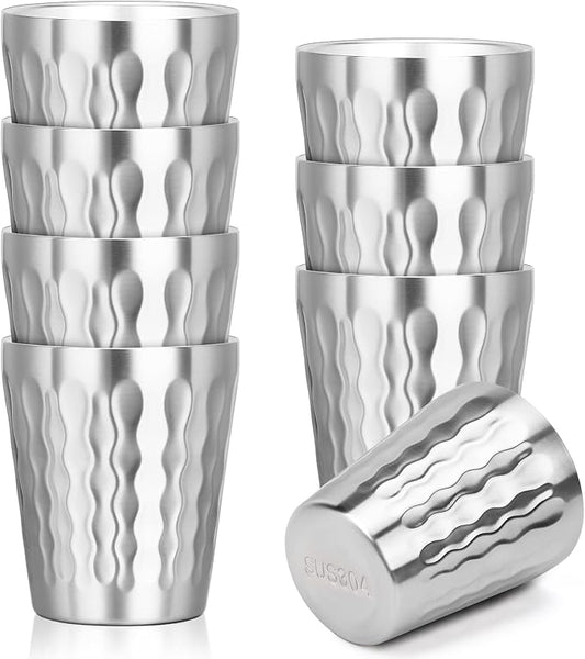 Stainless Cups, 10 oz Insulated Tumbler, 8 Pack Double Wall Unbreakable Stackable Water Tumblers Insulated Metal Cup Premium Drinking Glasses for Travel Camping Home Outdoor