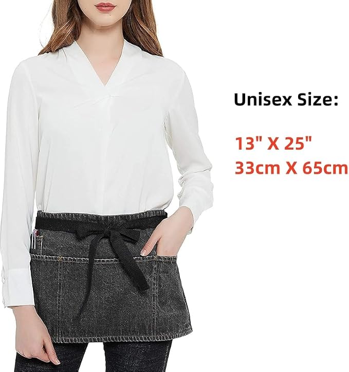 100% Cotton Denim Waist Apron with Zipper Pocket & Pen Pocket, 13" X 25", (5 Pockets) - Image 7