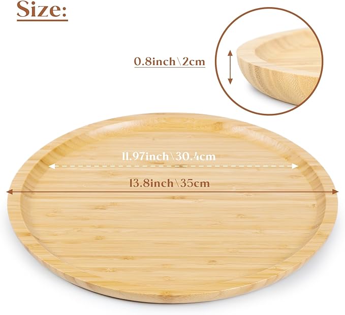 Bamboo Serving Platter, Round Wood Tray, Wooden Serving Tray, Fruit, Bread, Salad Plate, Round Wood Charcuterie Board (13.8 inch)