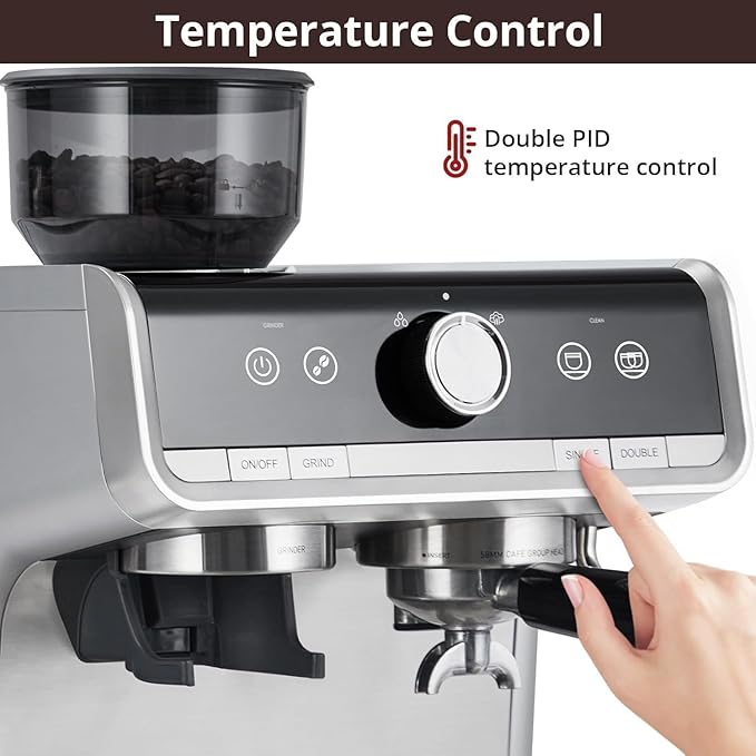 Stainless Steel Espresso Maker with Milk Frother - Coffee Machine 20 Bar Pressure, 2.8L Water Tank, Barista Kit, for Latte, Cappuccino, and Macchiato,Silver