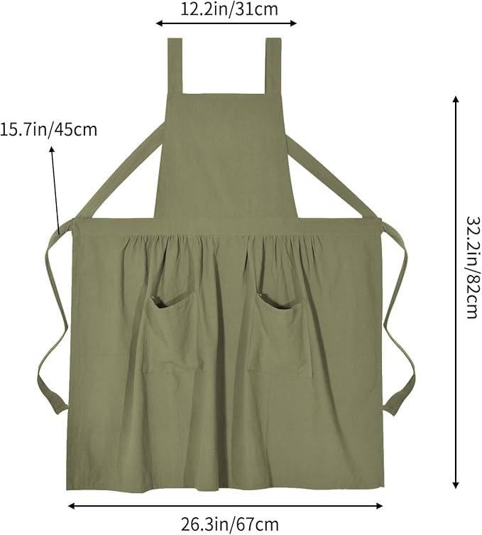 Pinknoke Cute Cotton Pinafore Aprons for Women with Pockets for Kitchen | Vintage Apron Dress,Adjustable Cross Back,2 Pockets,Long Straps,for Cooking Backing Gardening Painting Cleaning Gift Giving - Image 5
