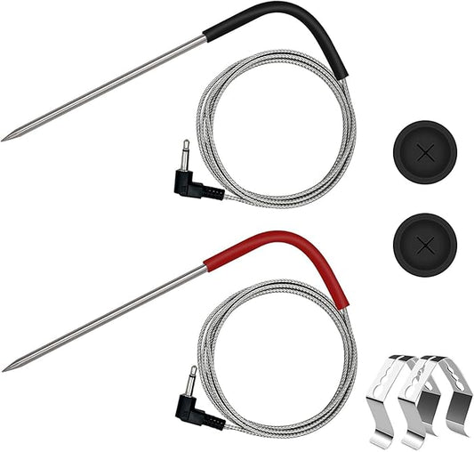 2-Pack Temp Meat Probe Replacement for Pit Boss Pellet Grills and Smokers, 3.5 mm Plug Thermometer Probes with 2 PCS Probe Grommets and Clips