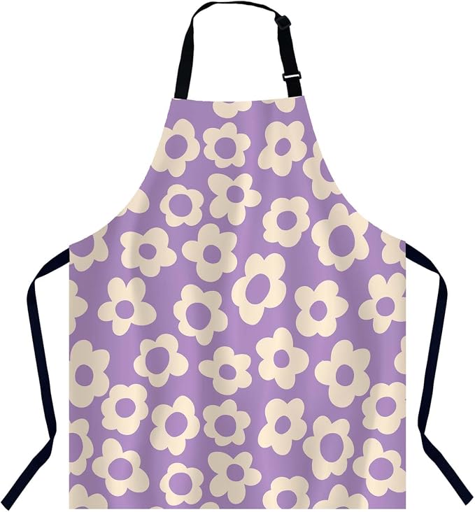 Vintage Groovy Purple Flowers Apron Adjustable Neck Bib Apron for Men Women,Suitable for Kitchen Cooking Waitress Chef Apron by Unknown